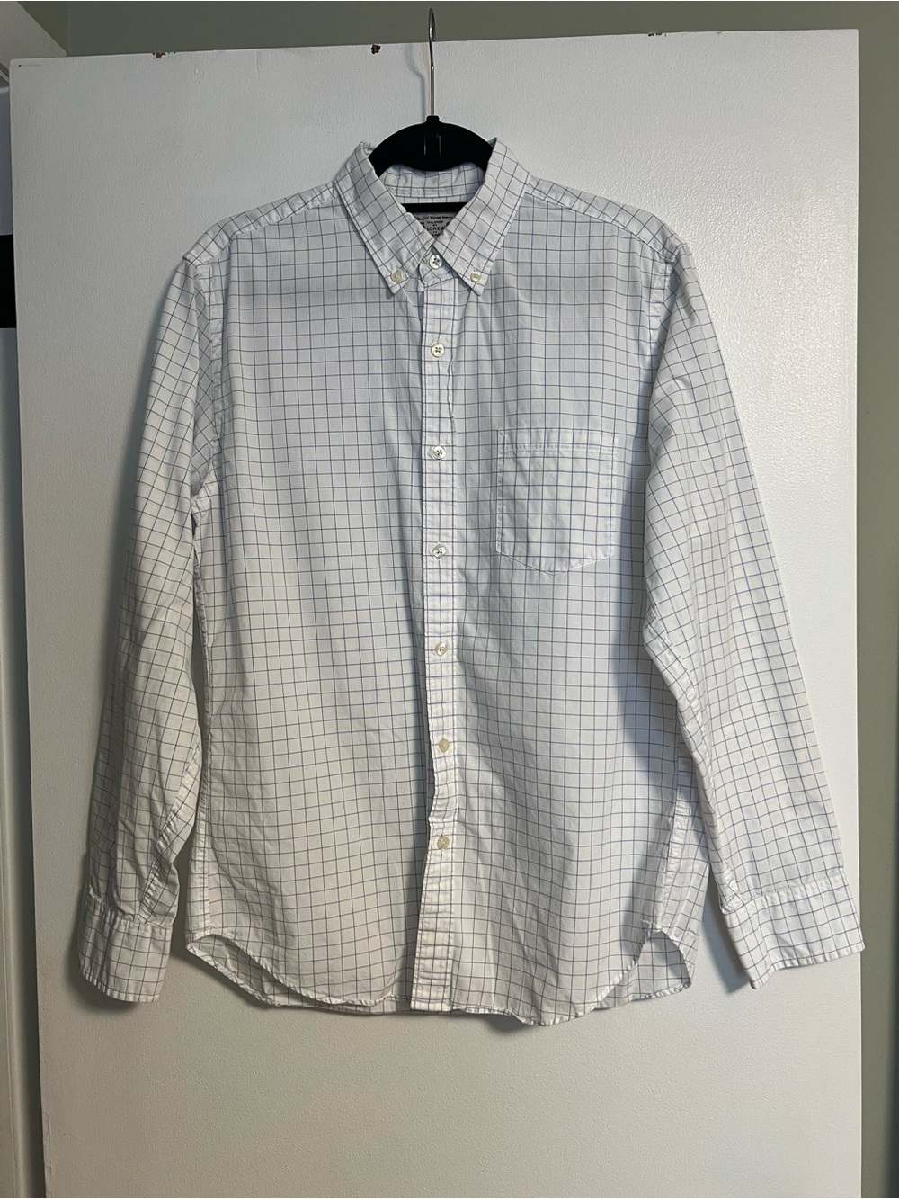 J. Crew White Button-Down Shirt with Blue Windowpane Check